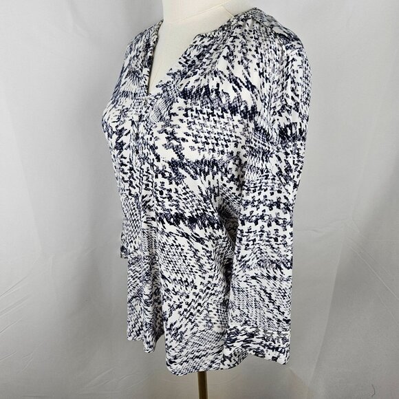 Karl Lagerfeld Paris Knit Blouse Small Black & White Abstract Long Sleeve Top - Picture 3 of 7